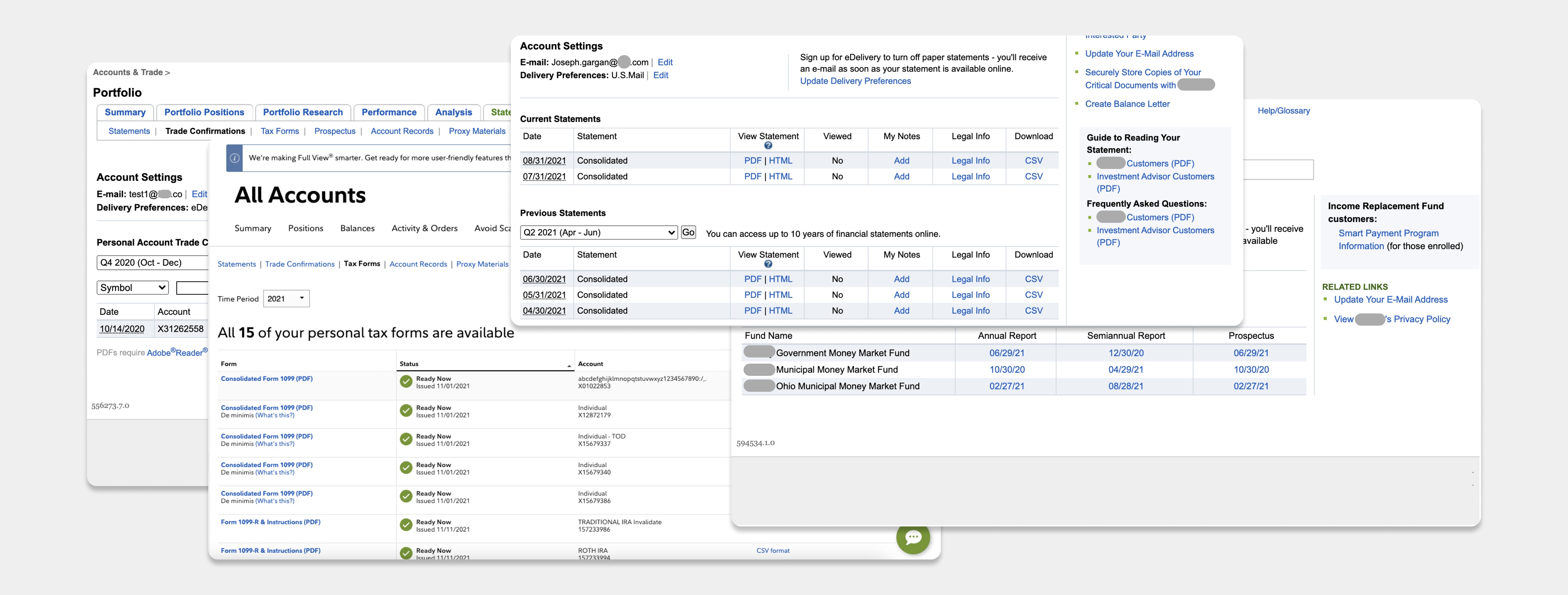 Screenshots of documents pages